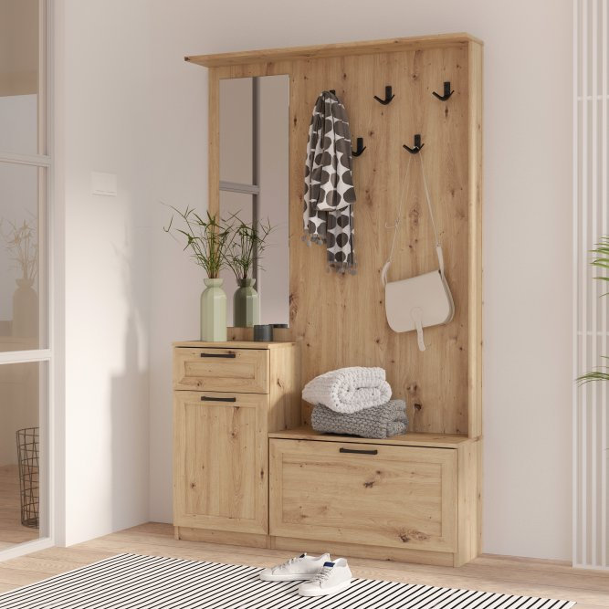 Charlyse 111cm Hallway Set with Shoe Storage - Artisan Oak Effect