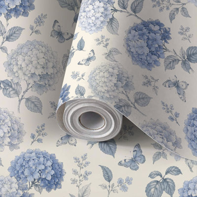 Peel and Stick Wallpaper Contact Paper Blue Hydrangea Floral Seamless Self Adhesive and Removable 24in x 118in(60x300cm)