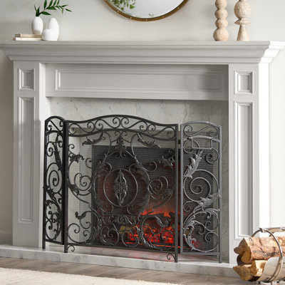 Écran de foyer élégant en fer pour rehausser votre décor - l 52,26 po x P 2,01 po H 35,74 po noir + argent pour une touche