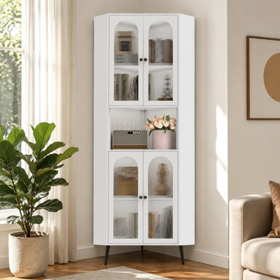 73" Metal Corner Storage Cabinet with Doors & Adjustable Shelves, Space-Saving Steel Corner Organizer for Bathroom, Living Room, Office & Entryway