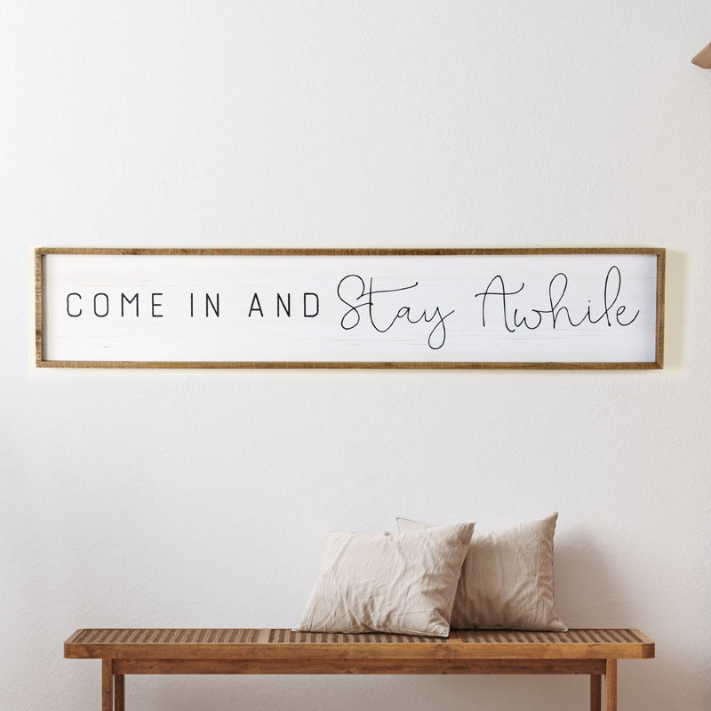 «Come In», art textuel sur bois encadré