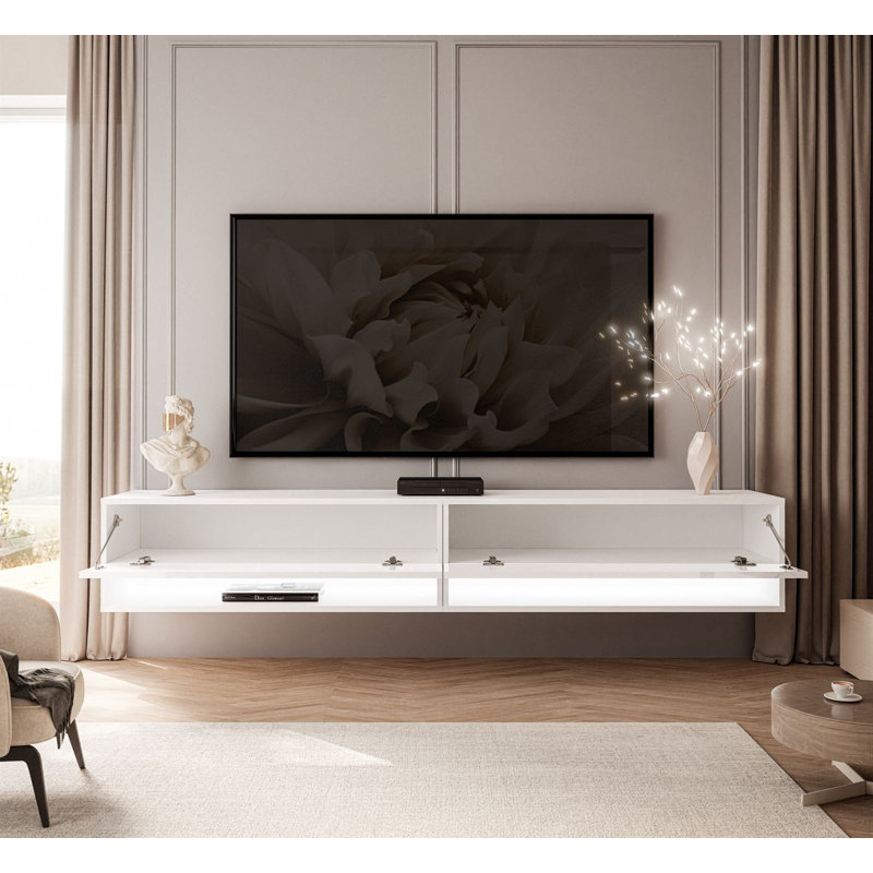 Wall mounted cabinet with LED lighting, White Gloss
