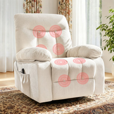 Fauteuil inclinable de massage avec chaleur et vibrations, fauteuil inclinable pivotant avec repose-pieds, fauteuil inclinable de salon en chenille