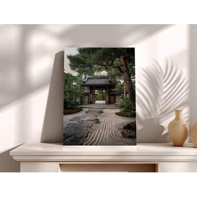 Japanese Zen Garden Canvas, Tranquil Temple Entrance Wall Art - Minimalist Rock Garden, Serene Path for Meditation Space, Asian Home Decor