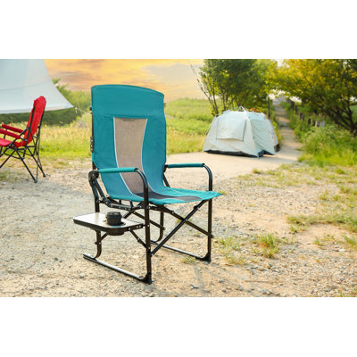 Chaise de camping pliante, très lourde, chaise pliante portative avec table d'appoint, pochette pour plage, pêche, voyage, pique-nique, bleu pelouse
