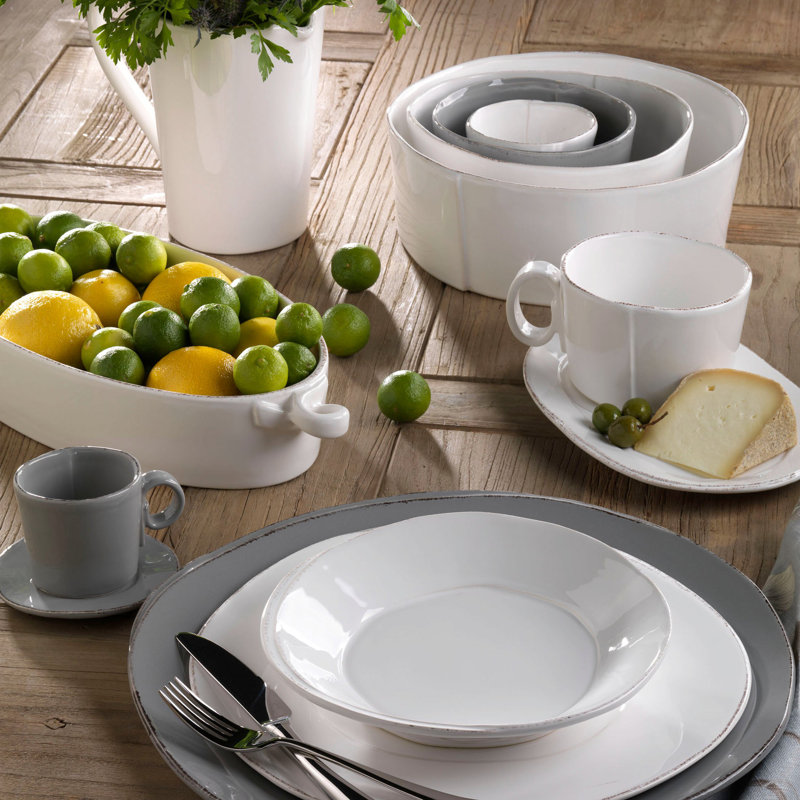 Lastra Stoneware Serving Bowl, White,  4" H x 10.75" W x 10.75" D