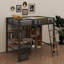 Lit mezzanine double en métal avec garde-robe et étagère pour poste de travail intégré
