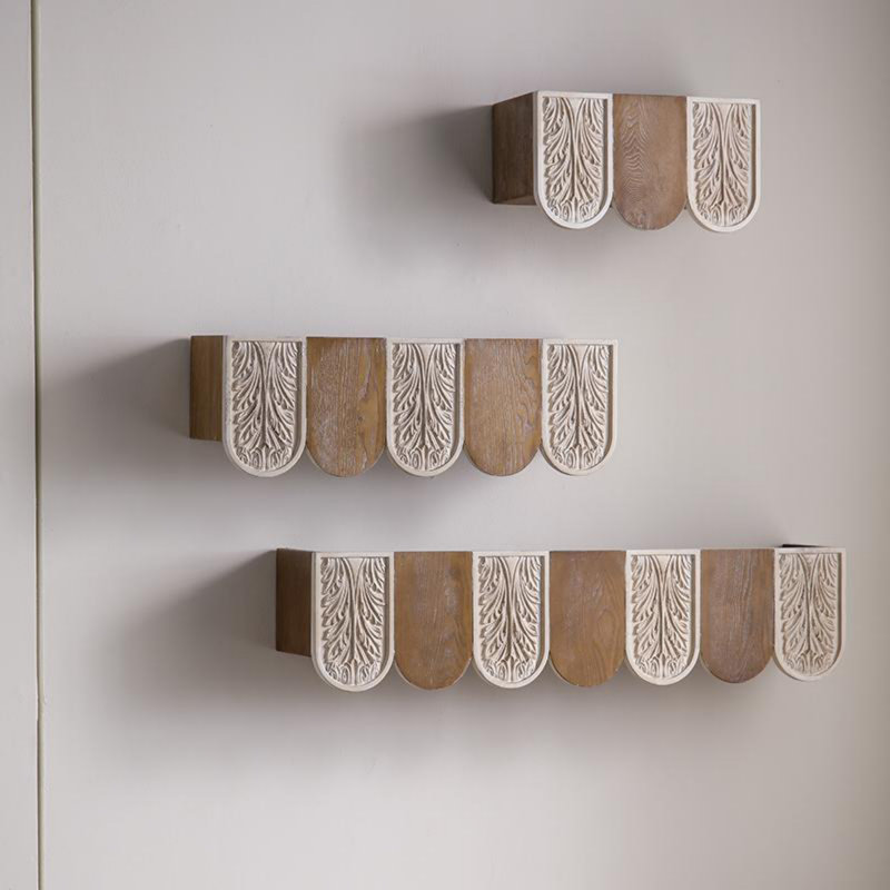 Rustic Carved Wall Shelf | Cottage-Style Decorative Ledges
