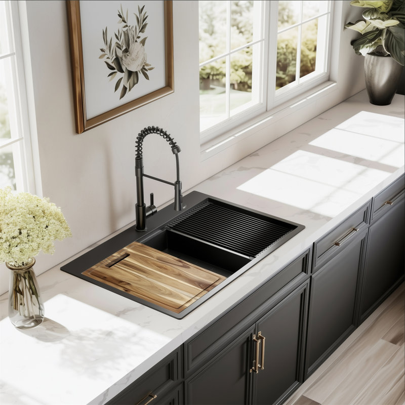 32 Inch Gunmetal Black Drop-In Workstation Sink