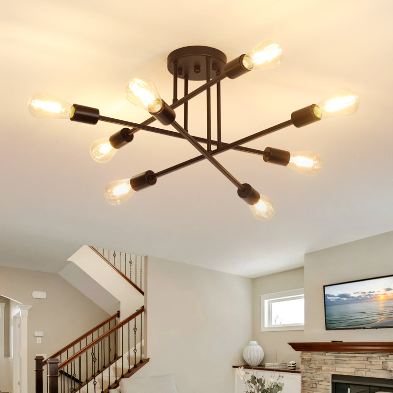 Hannah-Jayne 8 - Light 24.09" Sputnik Modern Linear Flush Mount, Matte Black, 8 Lights