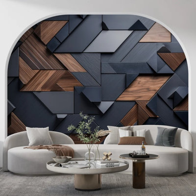 Panneau mural géométrique moderne en bois foncé 3D
