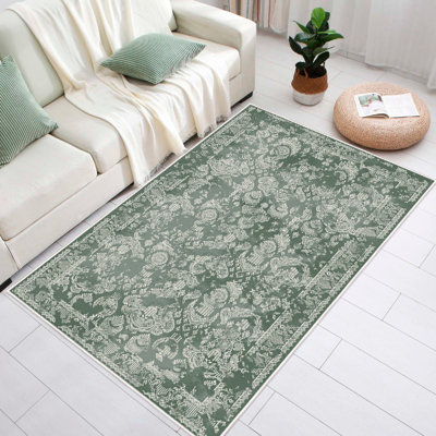 Soft Green Cotton Area Rug (23.6 x 39.4 inches) | 100% Cotton, 1200 g/m², 0.3 in Pile Height, Antibacterial, Non-Slip PVC Backing | Machine Washable, Perfect for Living Room & Bedroom Decor, Durable & Eco-Friendly