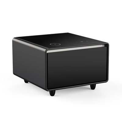 Luxury Smart Side Table Featuring Built-In Fridge, Wireless Charging, Ports, And Power Socket - Black Rectangular With , Temperature Control