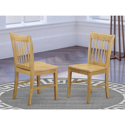 Norfolk Dining Chairs - Slat Back Wooden Seat Chairs, Set of 2, Oak