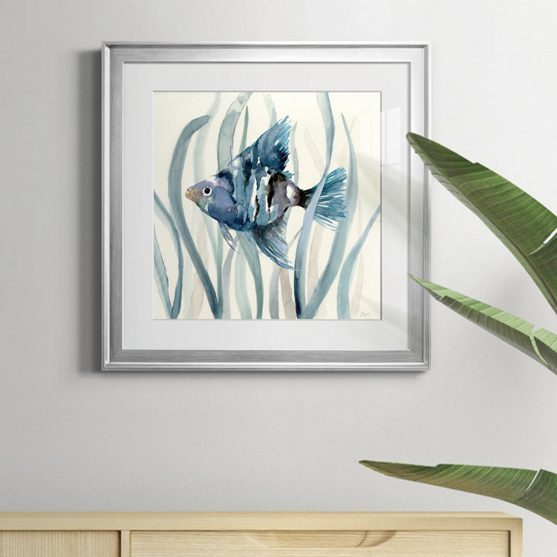 Fish in Seagrass II - Cadre photo, reproduction d'art sur toile, Papier avec cadre argenté, H 17,5 po x l 17,5 po x P 1,5 po