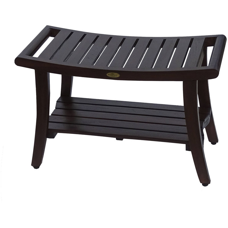 Ripley Solid Wood Rectangular Shower Bench With Shelf, 20" H x 30" W x 14" D, Brown