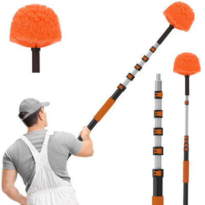 24FT Cobweb Duster with Extension Pole, High Ceiling Long Duster with 5-24FT Telescoping Pole, Spider Web Brush for Indoor Outdoor Use
