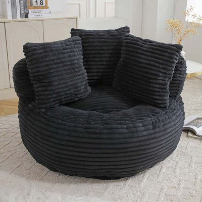 Grand fauteuil à billes avec 3 coussins et rayures, fauteuil en velours côtelé avec rembourrage, 5 couleurs, canapé d'appoint rembourré pour jouer, lire