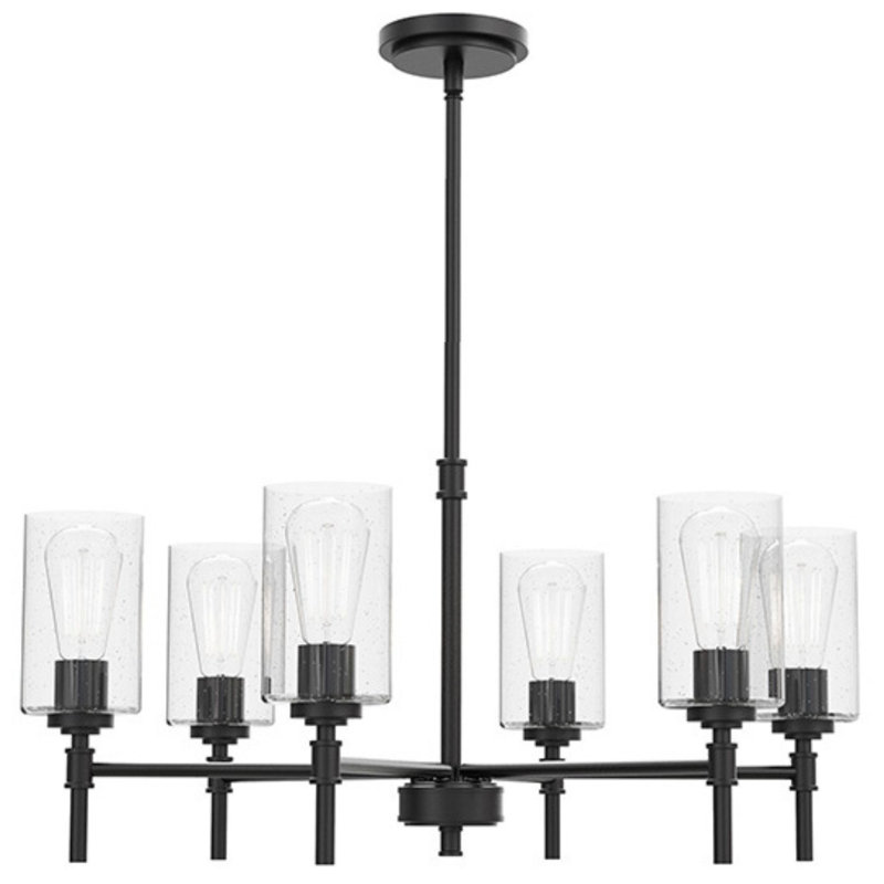 Lustre à 6 lumières de 26,38 po de largeur Wexton, Noir mat, Bulle transparente