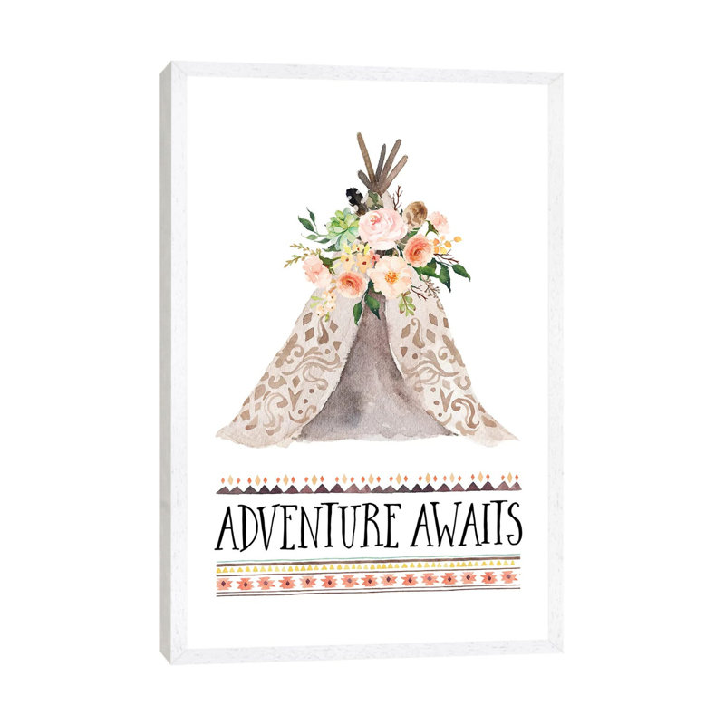 Adventure Awaits 1 Piece Painting on Canvas, 101.6cm H x 66.04cm W x 3.81cm D, White Framed