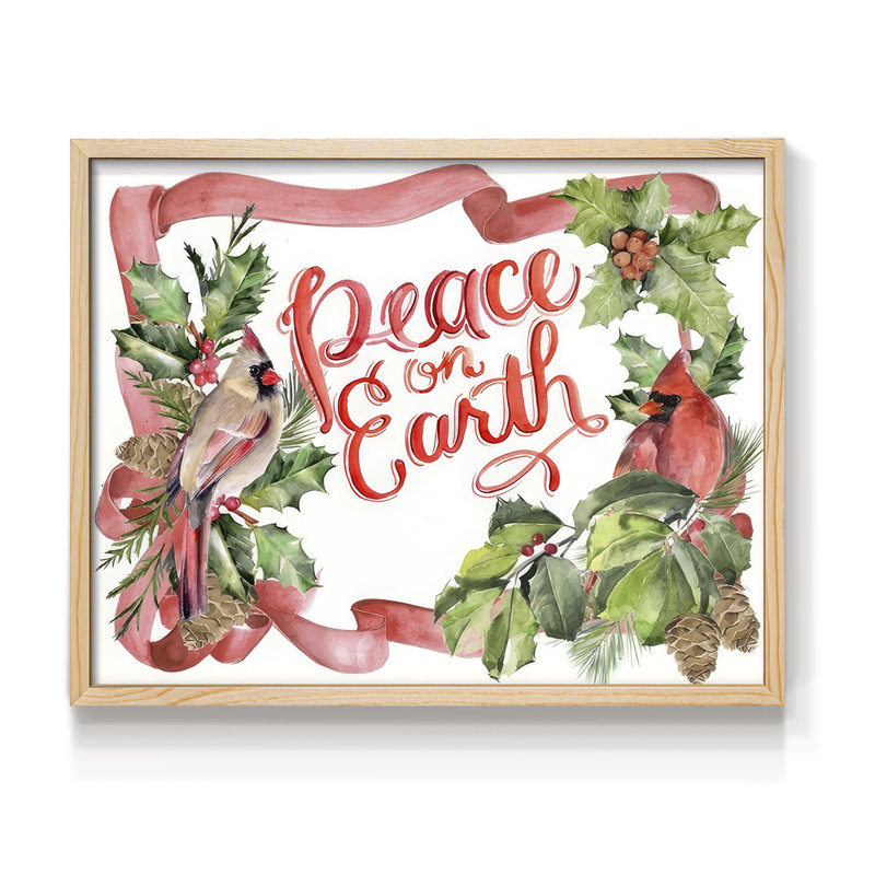 Cardinal Holly Christmas Collection A -Framed Print - Restickable, 8" H x 10" W, Natural