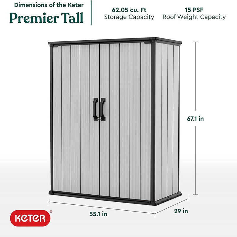 Keter Premier Tall 4.6x5.6 ft. Vertical Resin Outdoor Storage Shed for Patio Furniture and Tools