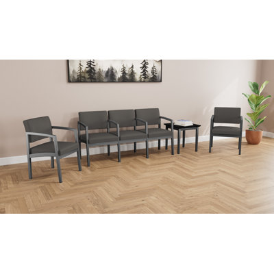 Ensemble de meubles de qualité commerciale en acier Lenox | 2 chaises d'invités, 3 places en tandem et table de bout