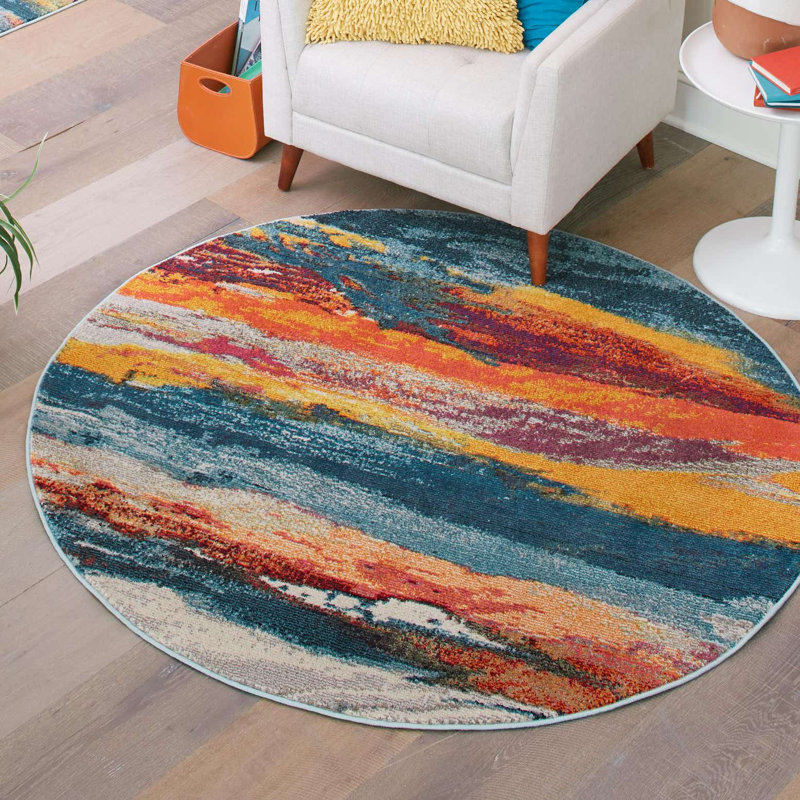 Ansela Washable Abstract Indoor Rug, Round 7'10"