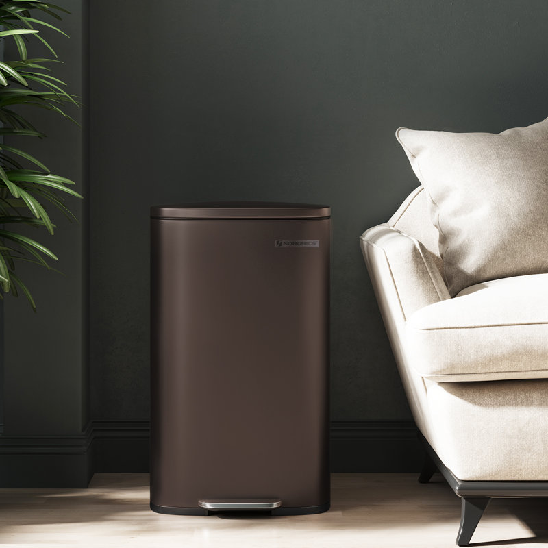 Stainless Steel Step On Fingerprint-resistant Trash Can with Back Handle, Brown, 13 Gal