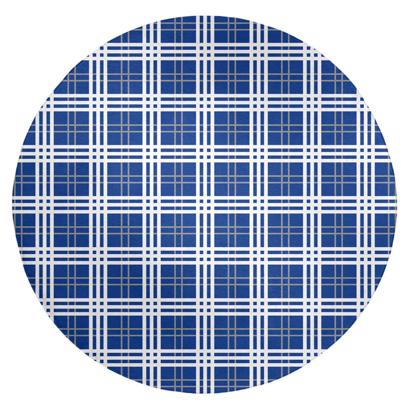 Tapis à carreaux bleu, Rond 5 pi