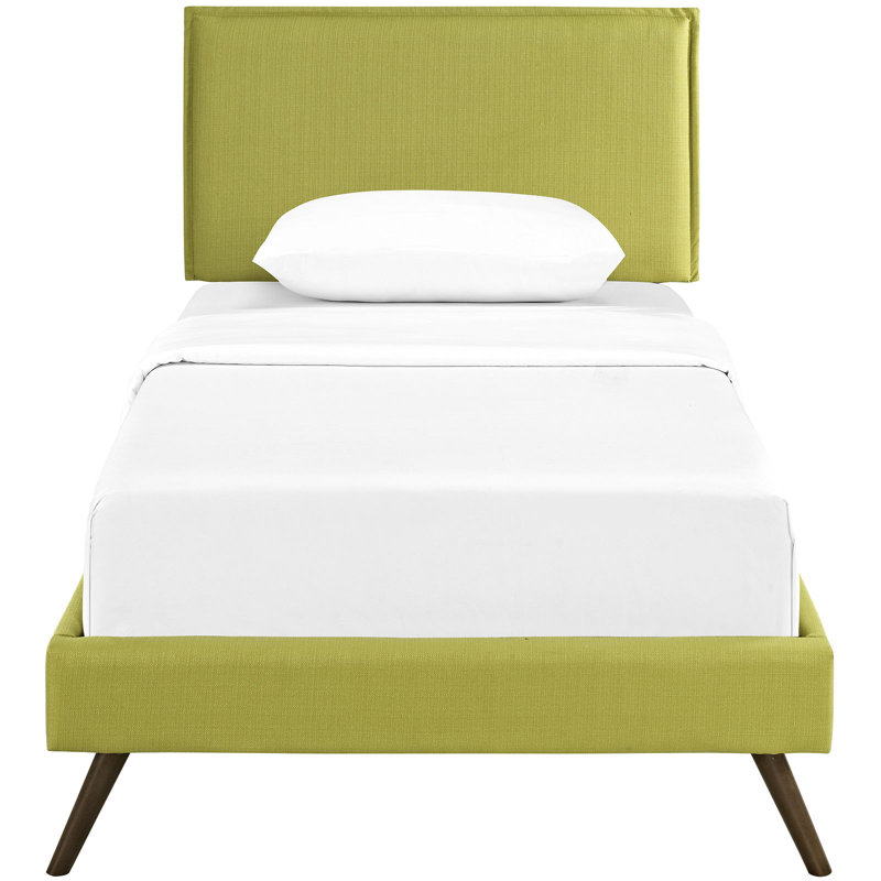 Lit plateforme en tissu Camille avec pieds ronds évasés, Gris, Simple