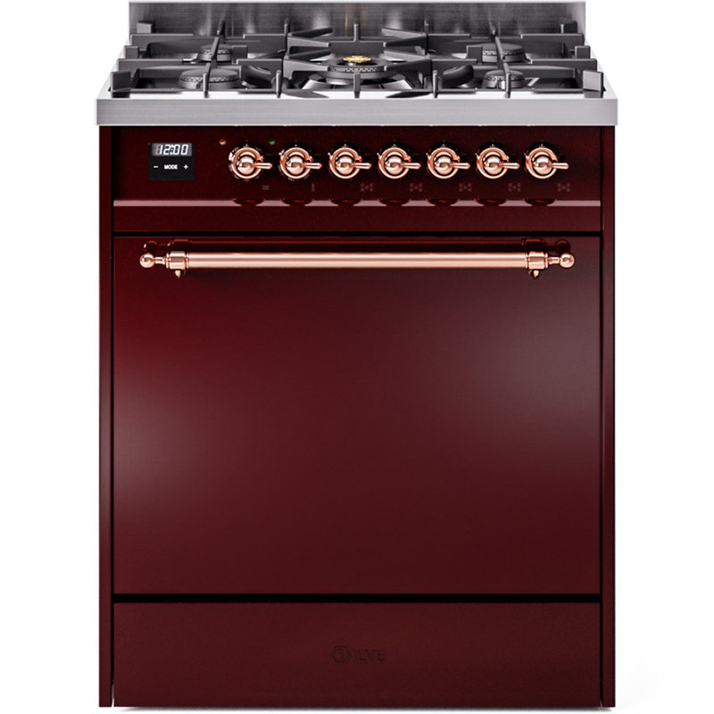 Cuisinière à double carburant 30 po ILVE Nostalgie II, Propane liquide, Bourgogne / cuivre