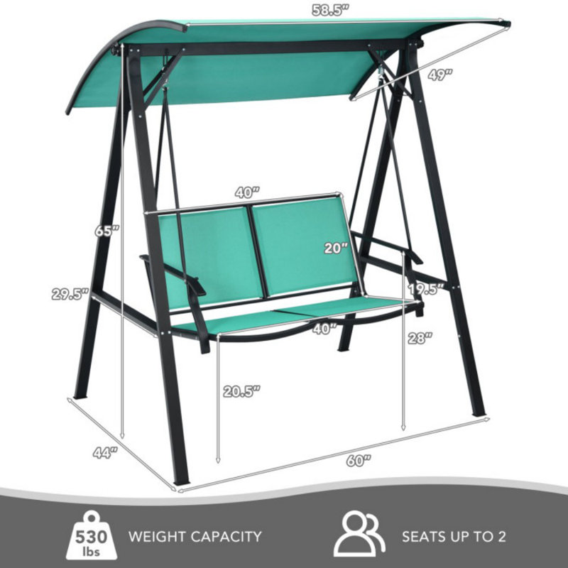Green 2-Person Steel Frame Patio Swing with Adjustable Canopy