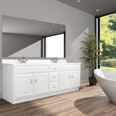 Concord 73 Inch Bath Vanity with Top, Solid Wood, Ready to Assemble, White