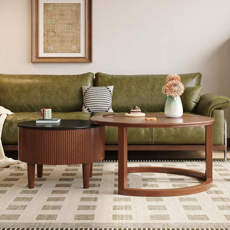 Round Nesting Coffee Table With Drawer