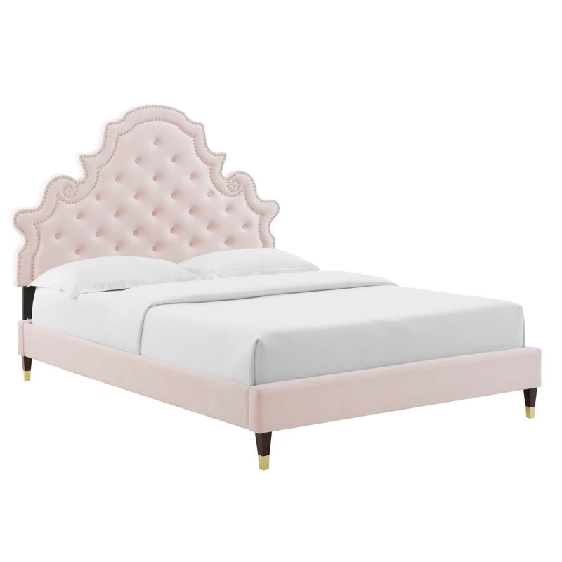 Modway Gwyneth Tufted Performance Velvet Platform Bed, Pink, Twin