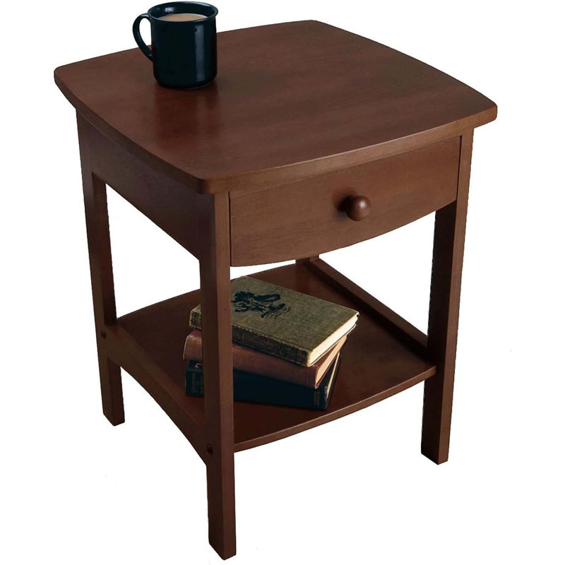 22 X 18 X 18-Inch Wood Curved End Table/Night Stand With One Drawer, Brown