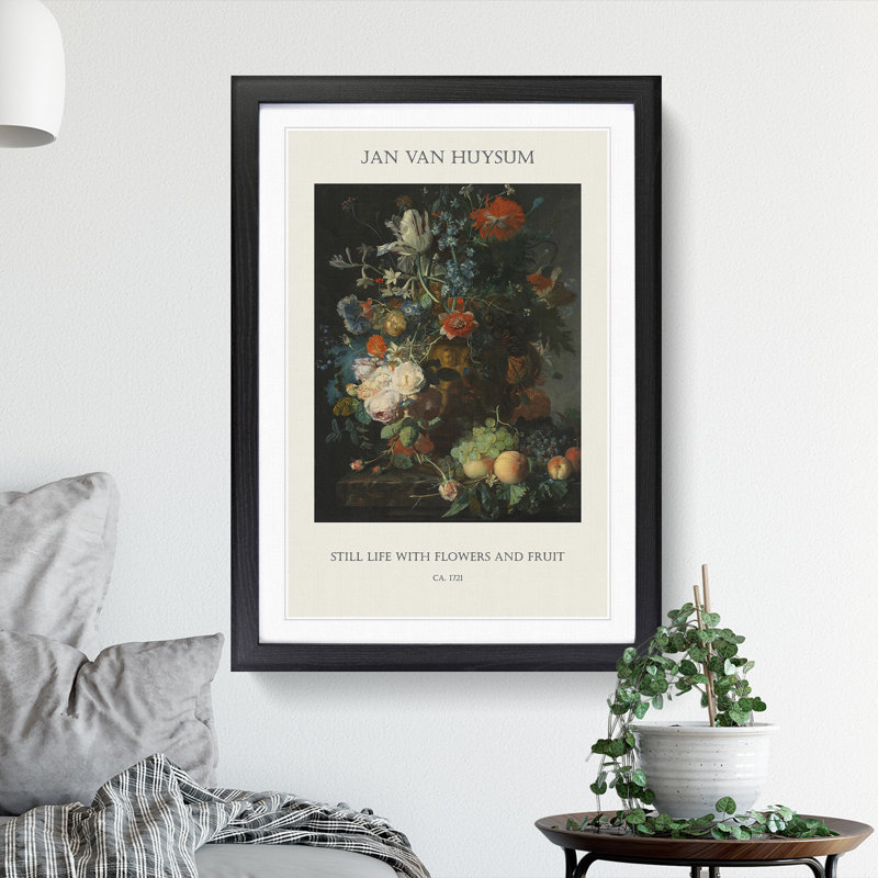 Still Life With Flowers And Fruit Vol.7 by Jan Van Huysum - Single Picture Frame Print, Black Framed, 36cm H x 27cm W x 2cm D