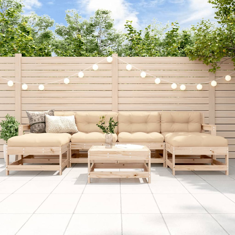 Garden Lounge Set White Solid Pine Wood Large Modular, Natural Pine