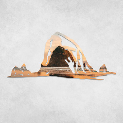 Oregon Coast Haystack Rock Metal Wall Art - Pacific Northwest Coastal Wall Art - Haystack Rock Silhouette Design Sculpture - Cannon Beach Scenic Landscape - Rustic Ocean Wall Hanging - Modern Industrial Metal Art - Bold Statement Art Piece
