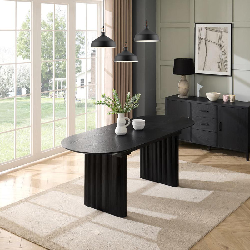 Taino Extendable Pine Oval Dining Table, Black