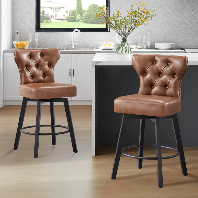 Tabouret de comptoir pivotant touffeté Akeil, Brun, 2