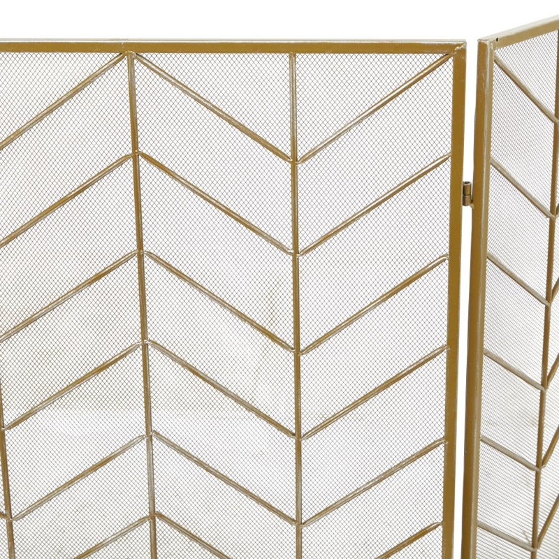 Venturi Metal Foldable Mesh Netting 3 Panel Geometric Fireplace Screen with Chevron Pattern, Gold