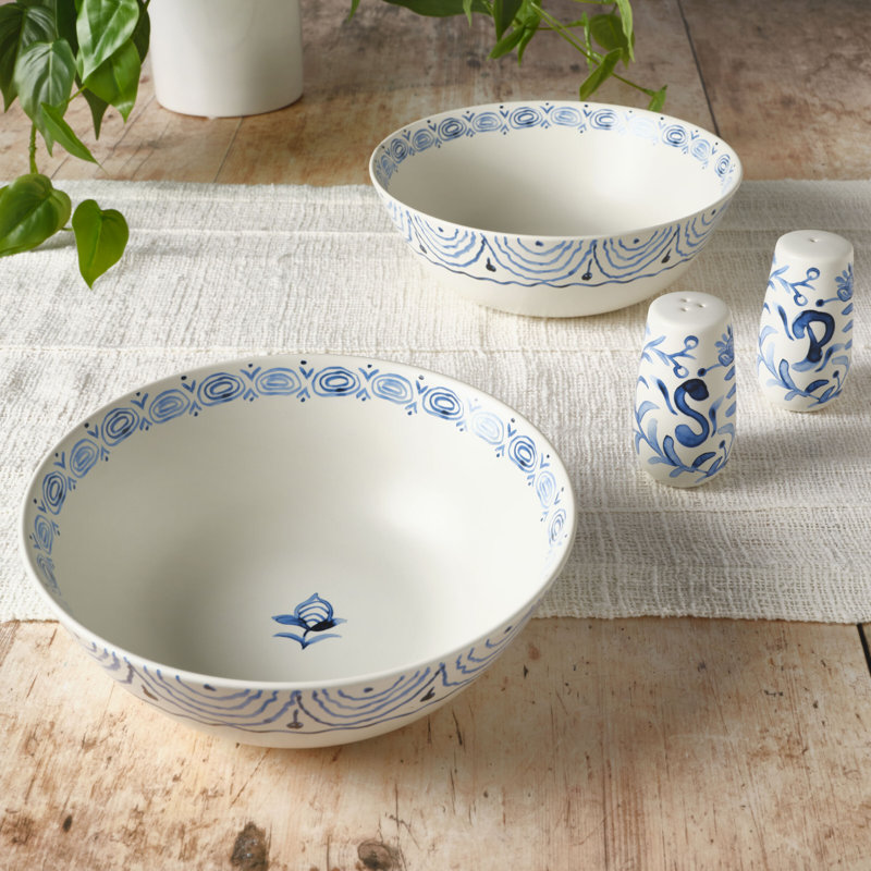 Fitz And Floyd Sicily Blue Serve Bowls And Salt And Pepper Set