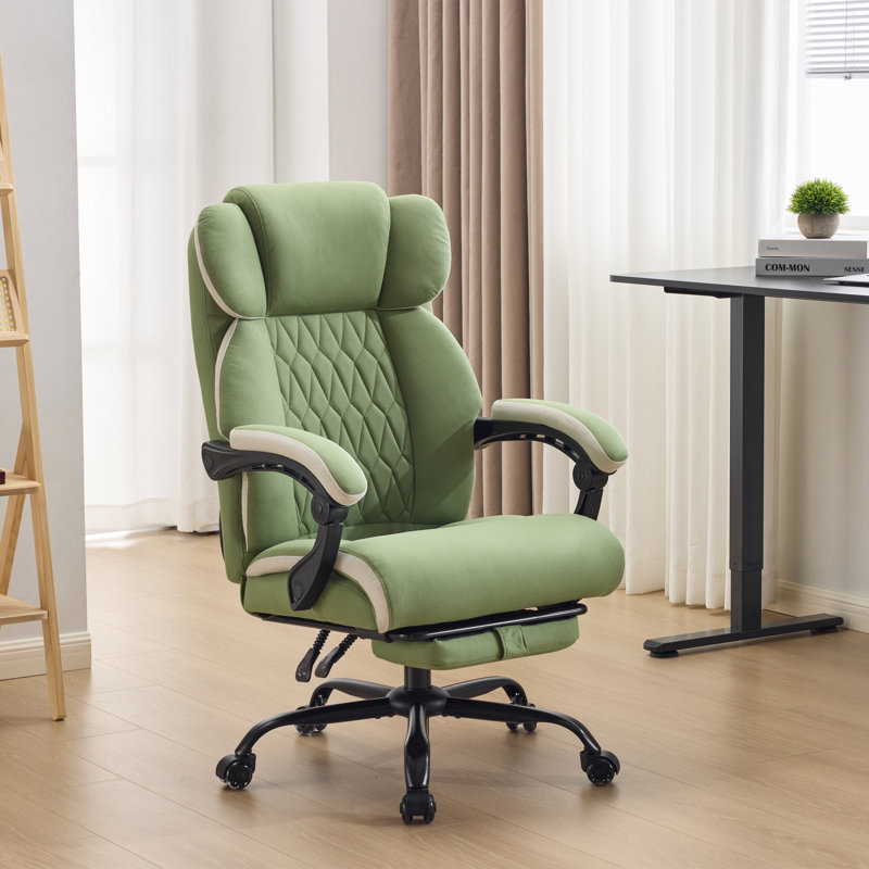 Fauteuil de bureau ergonomique avec repose-pieds en tissu vert ergonomique