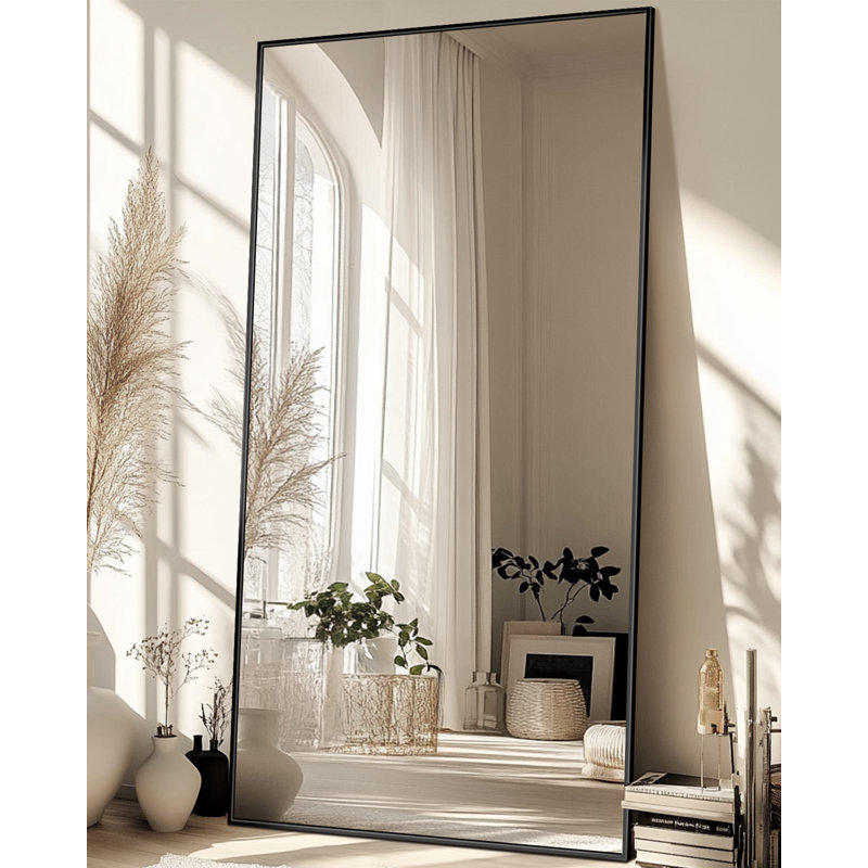 Large Decorative Floor Mirror, Full Length Cheval Standing Mirror For Bedroom Decor, Living Room, Black, 76" x 34"