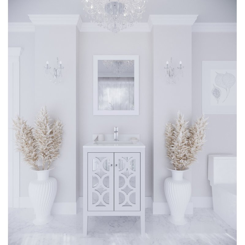 Mediterraneo 24" White Bathroom Vanity with Quartz Countertop