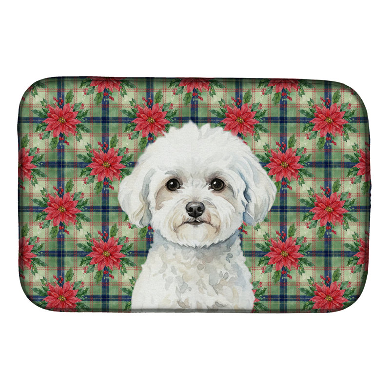 Tapis de séchage Bichon Frise Christmas PoinsettIas