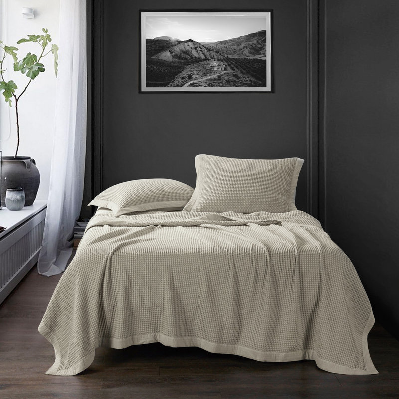 Couvre-lit décontracté chic et chic en coton délavé à la pierre, Couvre-lit simple, Havane clair
