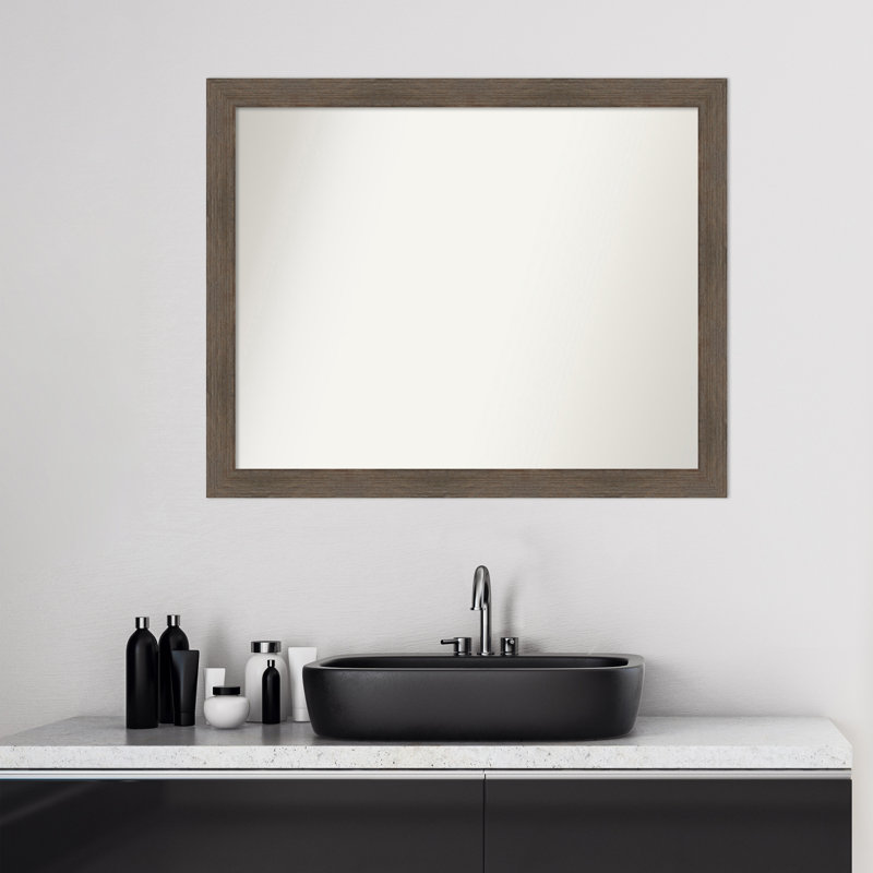 Hardwood Mocha Narrow Wood Bathroom Vanity Non-Beveled Wall Mirror, 25" x 31"